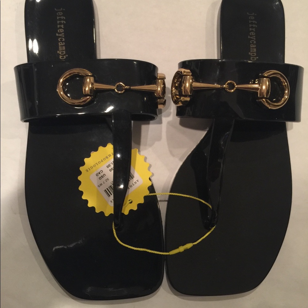 Jeffrey Campbell x Anthropologie 10M A Lil Bit Shiny Slip On Open Toe Flat Thong - Picture 4 of 6